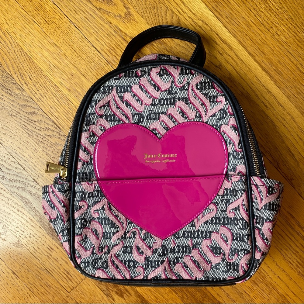Juicy Couture Pink Script Logo Mini Backpack with Patent Heart